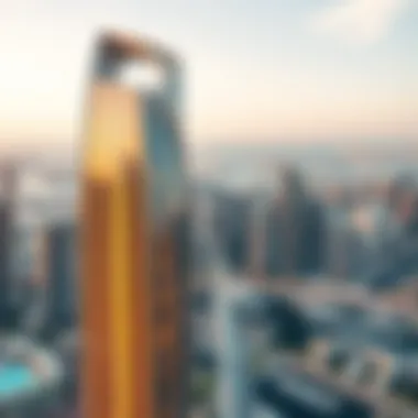 Aerial view of Sparkle Tower showcasing its unique design and location in Dubai Marina.