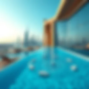 Stunning infinity pool at Sparkle Tower with a view of the Dubai Marina skyline.