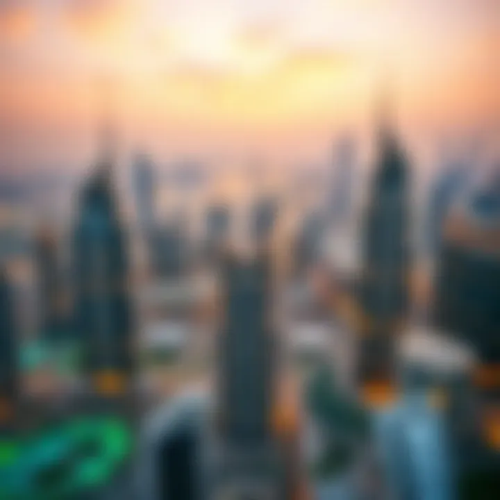 Dubai Skyline View from Al Ferdous Breathtaking view from the Al Ferdous building overlooking the Dubai skyline