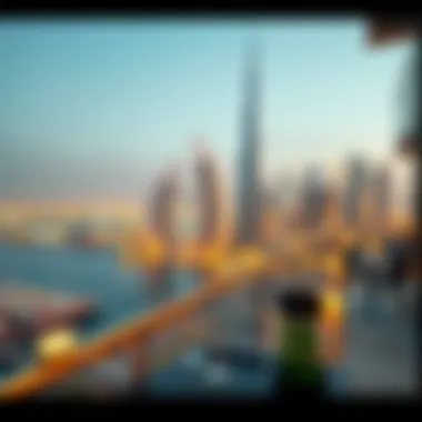 Panoramic View of Dubai Skyline from Grand Bleu Panoramic view of Dubai skyline from Grand Bleu balcony