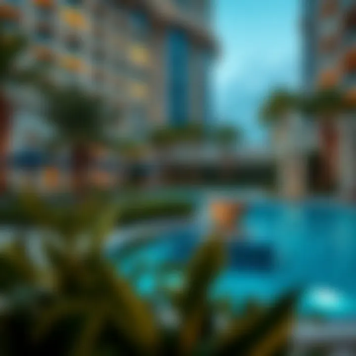 Exquisite Pool Area at Grand Bleu Grand Bleu’s exquisite pool area surrounded by elegant landscaping