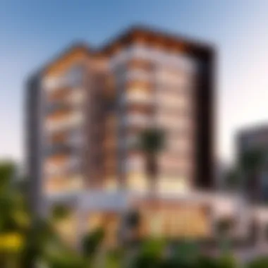 Modern Architectural Elegance Modern architectural facade of a luxury apartment in Northside Dubai