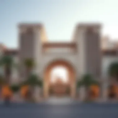 The Fusion of Modern and Historical Design A contemporary city gate juxtaposed with traditional architecture