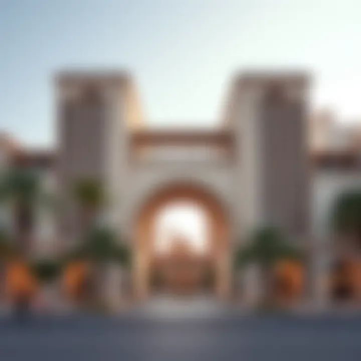 The Fusion of Modern and Historical Design A contemporary city gate juxtaposed with traditional architecture