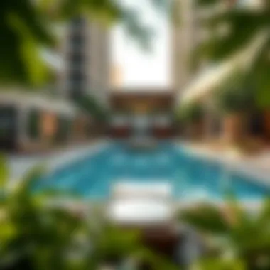 Communal amenities in Majestine Tower featuring a lavish pool and garden area