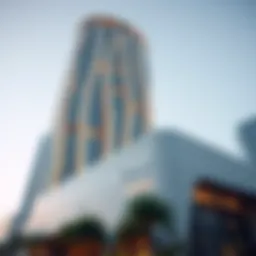 Architectural details of the Opus building showcasing its unique design