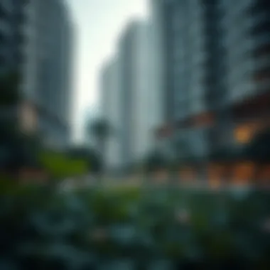 A serene park amidst city buildings, highlighting nature in urban settings.