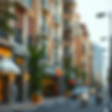 A vibrant street scene showcasing local architecture and urban life.