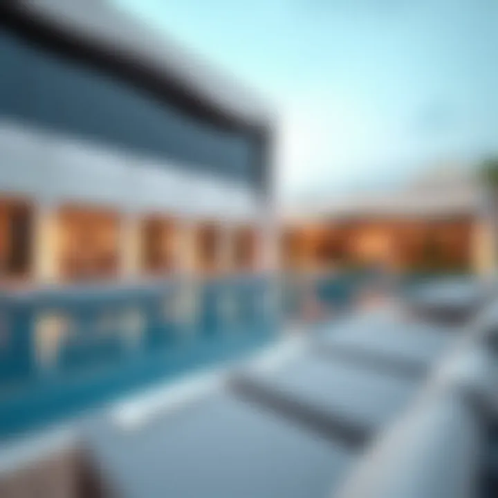 Exclusive amenities area featuring a swimming pool and relaxation zones at Wasl Port Views