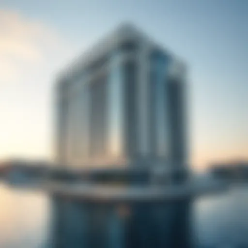 Stunning architectural view of Wasl Port Views Building showcasing its modern facade