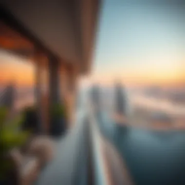 Panoramic view from the balcony of Wasl Port Views Building overlooking Dubai skyline