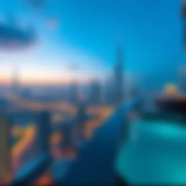 Stunning Dubai Skyline from Balcony Panoramic view of Dubai from a balcony at First Central Suites
