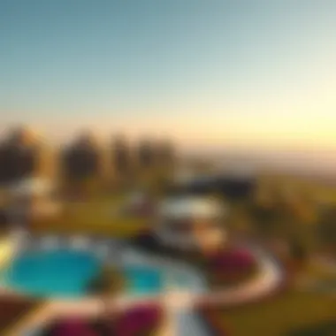 Aerial view of the lush Gardens of Jebel Ali showcasing its design and landscape