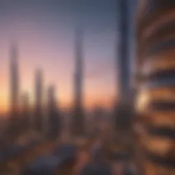 Stunning view of Grande Downtown Dubai at sunset