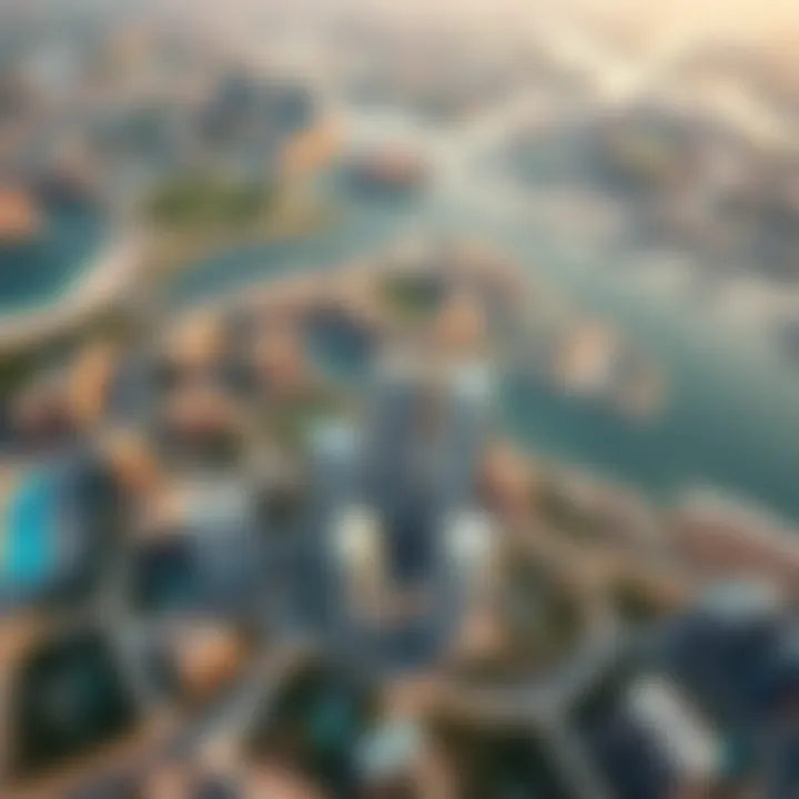 Bird's eye view of Jumeirah Lake Towers illustrating community layout