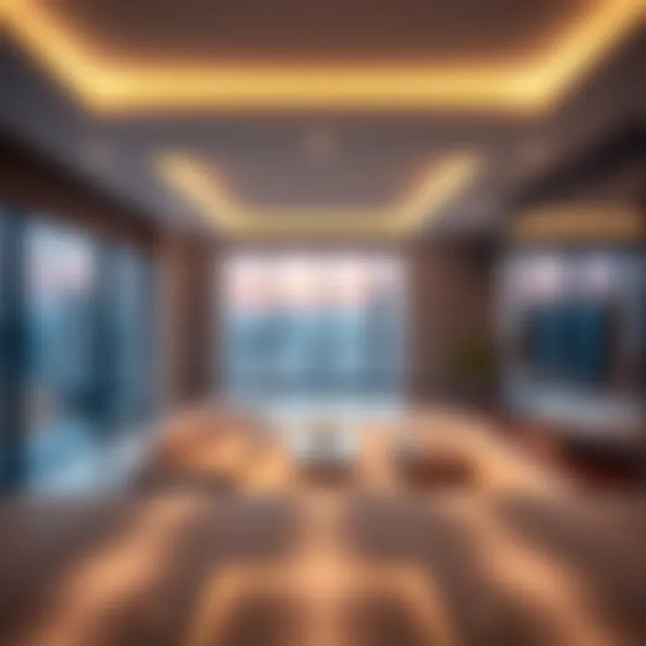 Modern interior of a luxury apartment in a reflection tower