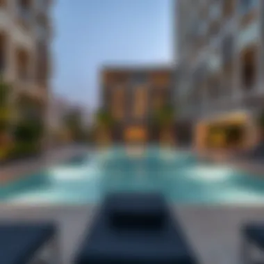 Exquisite Outdoor Pool Area Outdoor pool area of a luxury apartment building