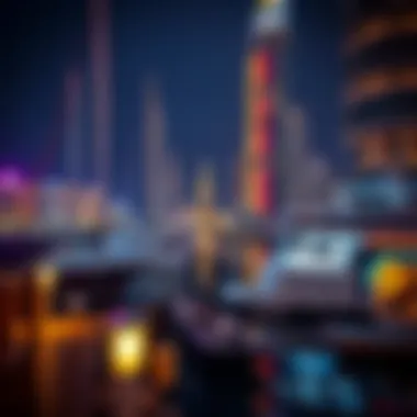 Vibrant nightlife around a marina harbour in Dubai