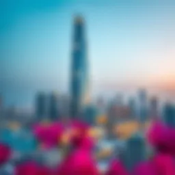 Stunning view of Marina Heights Tower against the Dubai Marina skyline