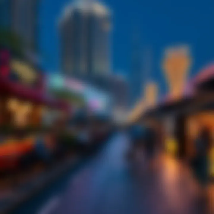 Nightlife at Dubai Marina Walk Vibrant nightlife scene along Dubai Marina Walk with dining and entertainment options