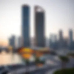 Stunning view of Merano Tower against the Dubai skyline