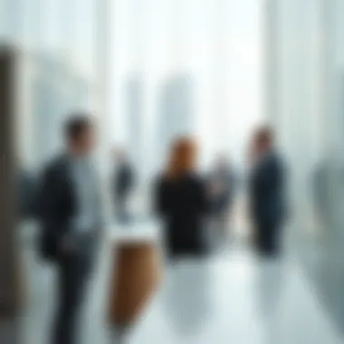 Business professionals networking in a high-rise office within DIFC