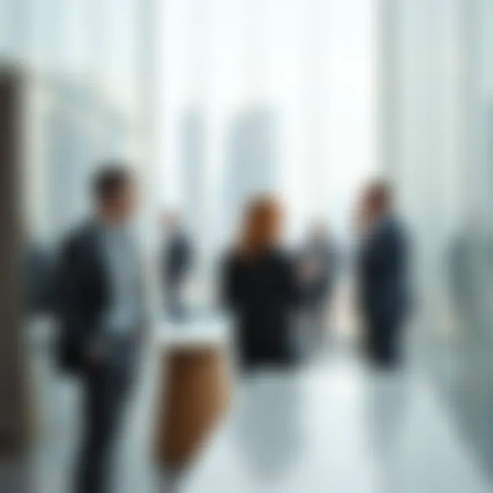 Business professionals networking in a high-rise office within DIFC