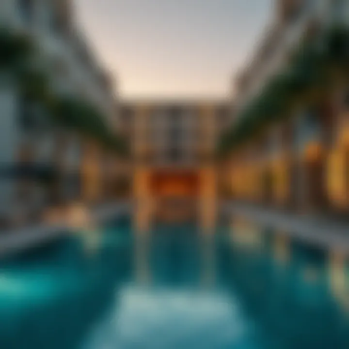 Lavish pool area of a luxury apartment complex in Dubai