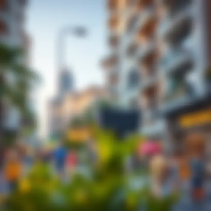 Vibrant neighborhood scene illustrating lifestyle benefits of metro proximity