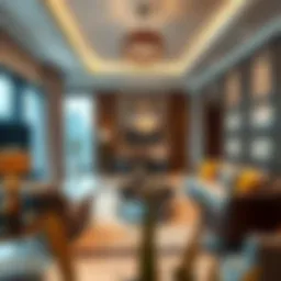 Luxurious living room in a city stay grand hotel apartment