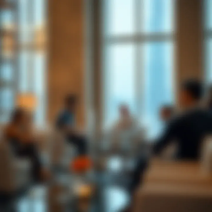 Elegant social gathering in a Burj Khalifa residential lounge depicting lifestyle