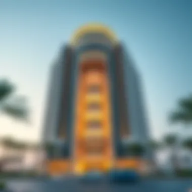 Architectural Marvel of Sharjah Gate Tower Stunning exterior view of Sharjah Gate Tower showcasing its unique architectural design