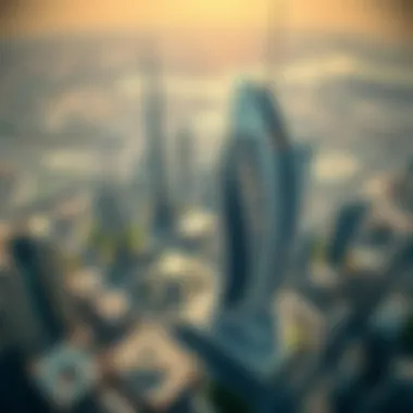 Aerial view of Sheikha Maryam Building in the Dubai skyline