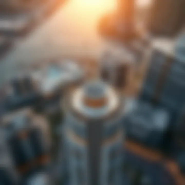 Aerial view of Skyview Dubai, highlighting its unique structure and surrounding amenities.