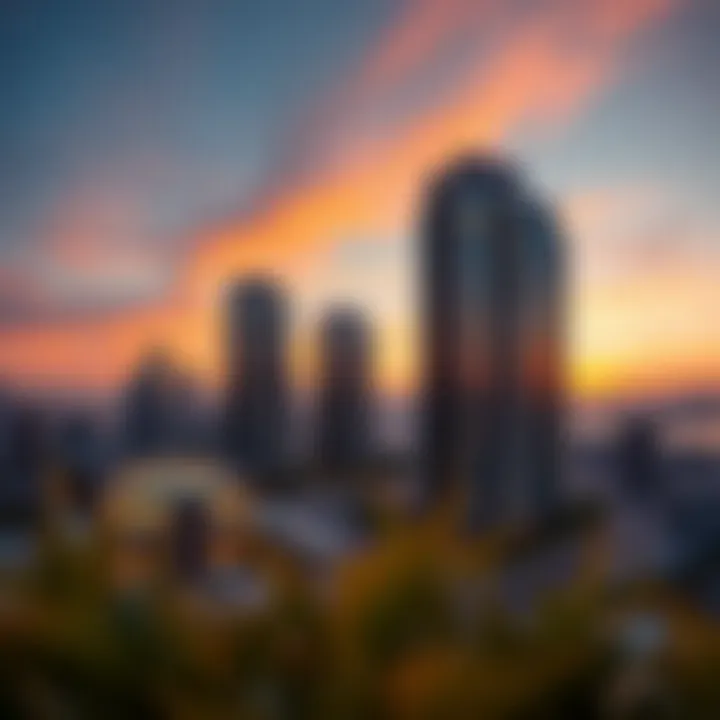 Breathtaking skyline view of Skyview Dubai at sunset, showcasing contemporary architecture.