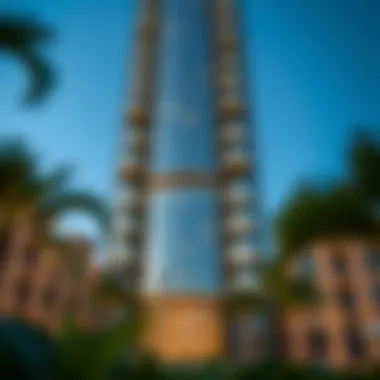 Architectural details of Tamouh Tower's facade