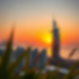 Panoramic view of Tamouh Tower at sunset