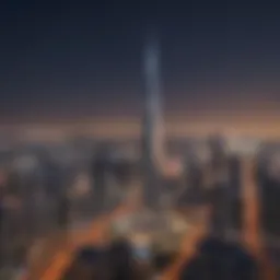 A stunning view of Tamweel Tower showcasing its contemporary design against the Dubai skyline.
