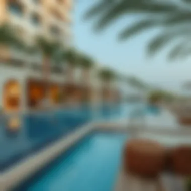 Luxury Amenities of Al Awaqf Community amenities at Al Awaqf, including a pool and lounge area promoting luxurious lifestyle