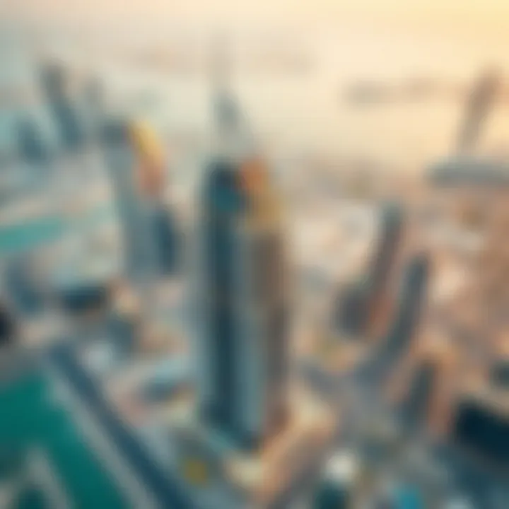 Dubai Skyline Embracing Al Awaqf Aerial view of the Al Awaqf Building surrounded by Dubai's vibrant skyline