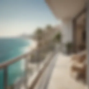 Coastal Elegance: A Balcony View Breathtaking view of the Dubai coastline from a luxury apartment balcony