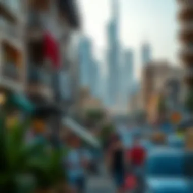 Vibrant neighborhood showcasing Dubai's skyline