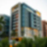 Exterior view of the Bin Fardan Building showcasing its modern architectural design