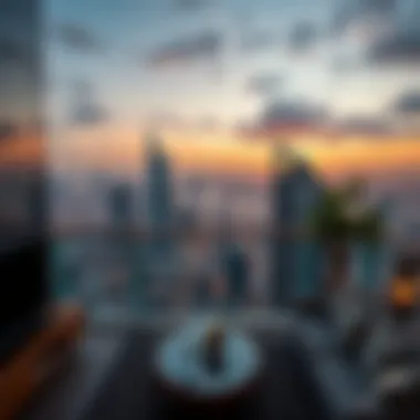 Panoramic view from a high-floor apartment highlighting Dubai's skyline