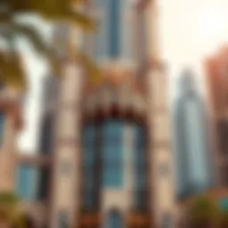 The majestic facade of the City Gate Tower showcasing its intricate design elements.