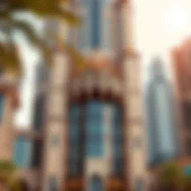 The majestic facade of the City Gate Tower showcasing its intricate design elements.