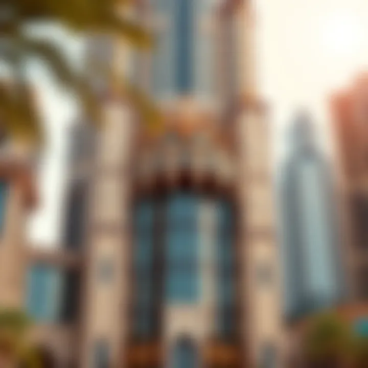 The majestic facade of the City Gate Tower showcasing its intricate design elements.