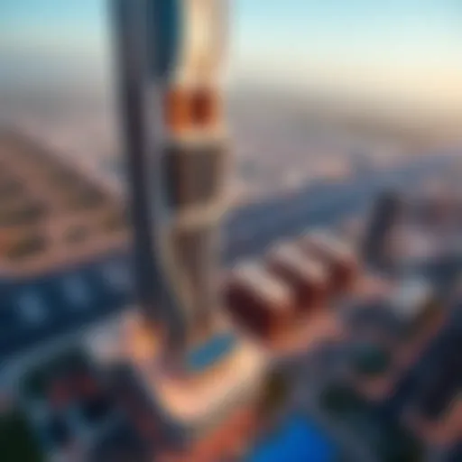 Aerial view of the Phoenix Tower showcasing its unique architectural design