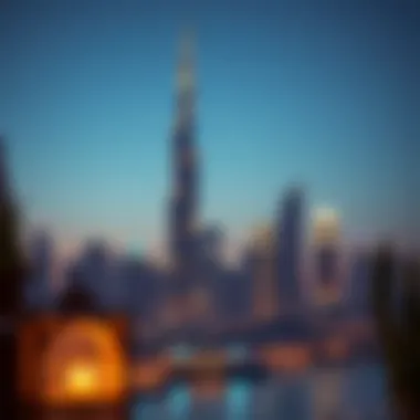 Evening Skyline of the Phoenix Tower Evening skyline view of the Phoenix Tower illuminated against the Dubai backdrop