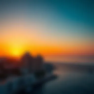 Sunset Over Palm Jumeirah's Microclimate An aerial view of Palm Jumeirah at sunset, capturing the unique microclimate effects from the Arabian Gulf.